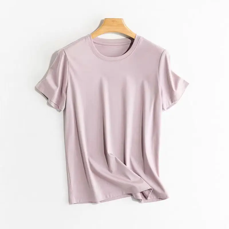 Crewneck short-sleeved T-shirt is thick and not transparent, loose casual plain white top