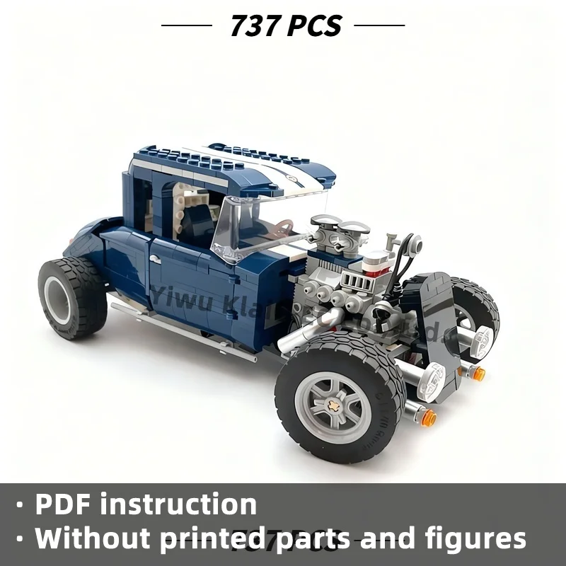 MOC 1930s Retro Street Rod Racing Car Building Blocks 737Pcs, Classic Hot Rod Coupe Automobile Bricks Adults