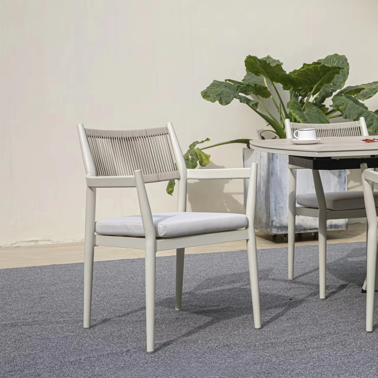 ds- Pulin Wicker Dining Chair with Arm Rattan Garden for Outdoor Terrace Use