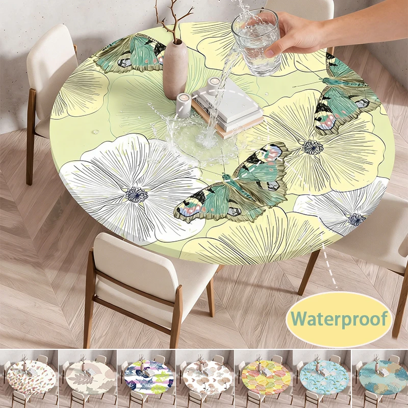 1pc 2026 Newest 3D Printed Flower Waterproof Round Tableclothes High Elasticity Table Cover Kitchen Supplies and Home Decor테이블소품
