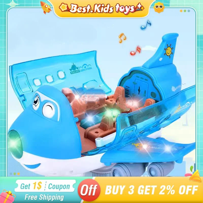 

360 Rotating Electric Plane Lights Music Airplane Toys For Kids Bump And Go Action Toddler Toy Plane With LED Flashing Boy Gift