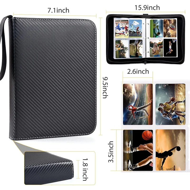 Imagem -02 - Trading Card Binder pu Cover 400 Pockets Zip Collector Album Case de Armazenamento Portátil Adequado para Cartões de Jogo Sport Cards