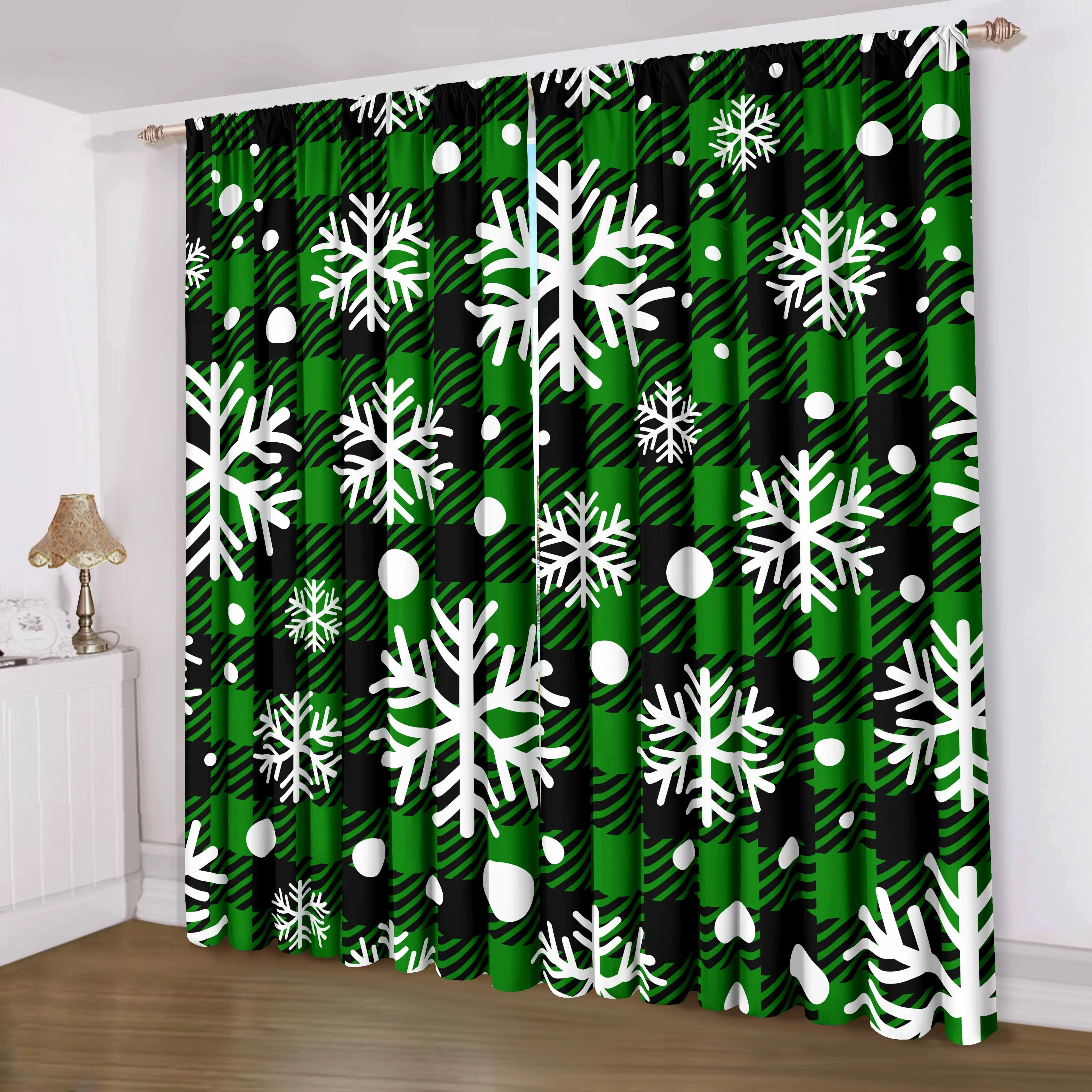 2pcs Set Christmas Reindeer Snowflake 3D Printed Curtains Window Drapes for Bedroom Living Room Kitchen Office - Festive Holiday