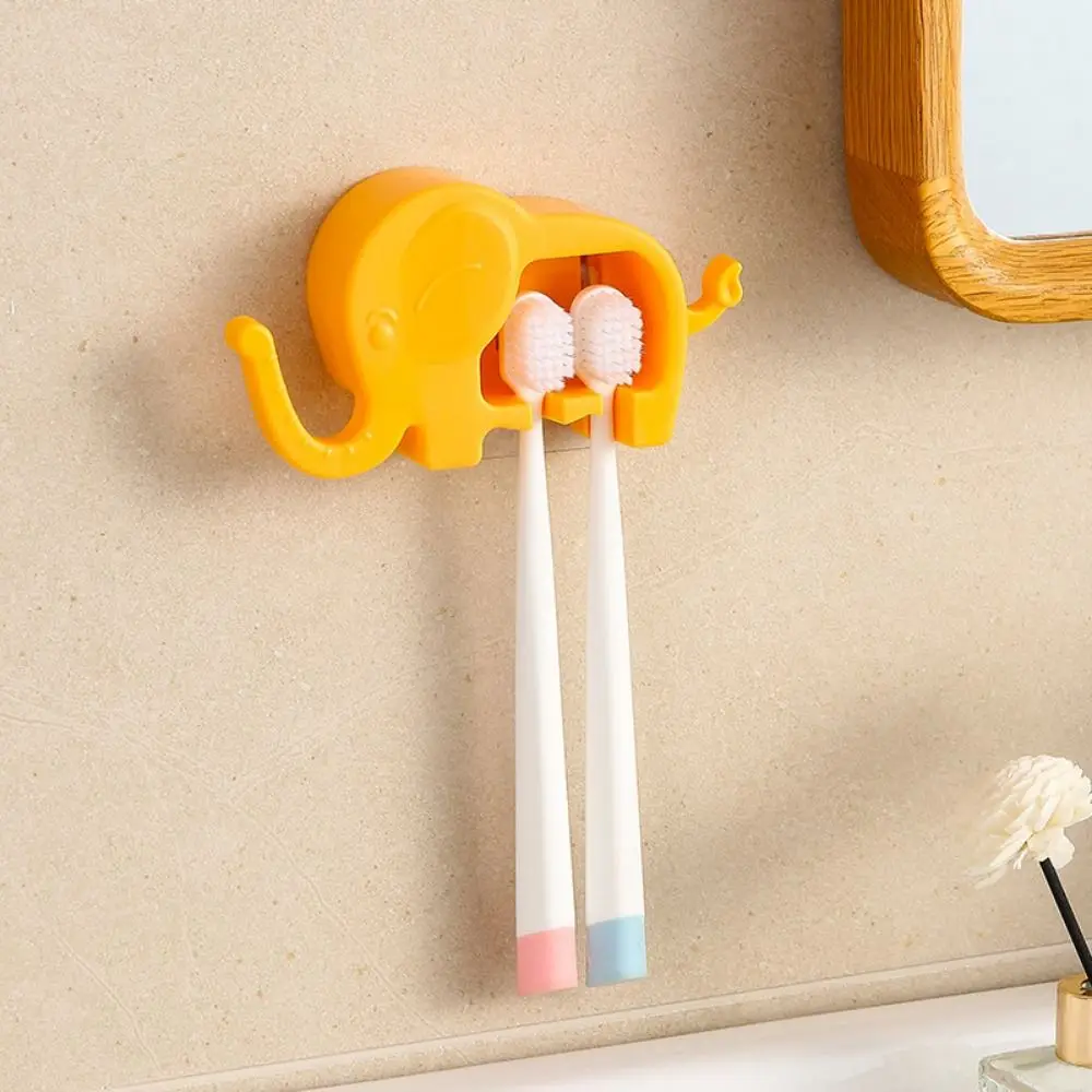 Plastic Elephant Toothbrush Cup Holder Cartoon Wall Mounted Elephant Toothbrush Holder Cute Waterproof Sundry Storage Rack