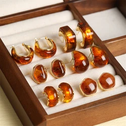 European Trend New High Design Luxury Amber Earrings For Women Fashion French Retro Style Jewelry Girl Gift Accessories