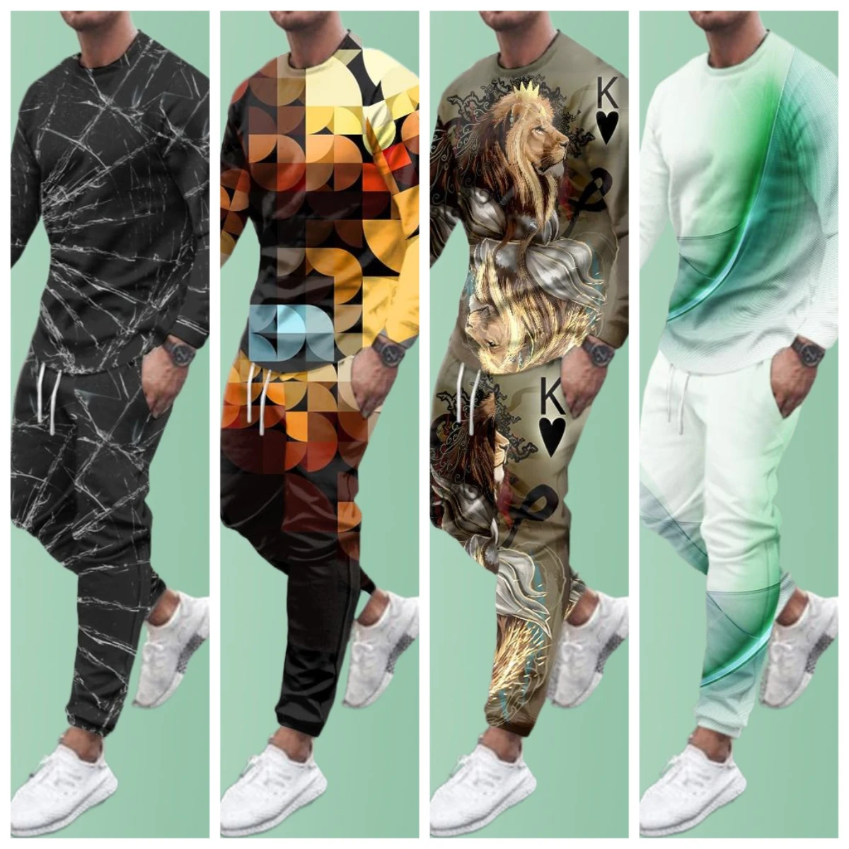 

25 Latest Explosive Suits 3D Printed Ethnic Style Hunting Graffiti Men's Fashion Trend Long Sleeve T-Shirt Pants Set for Adults