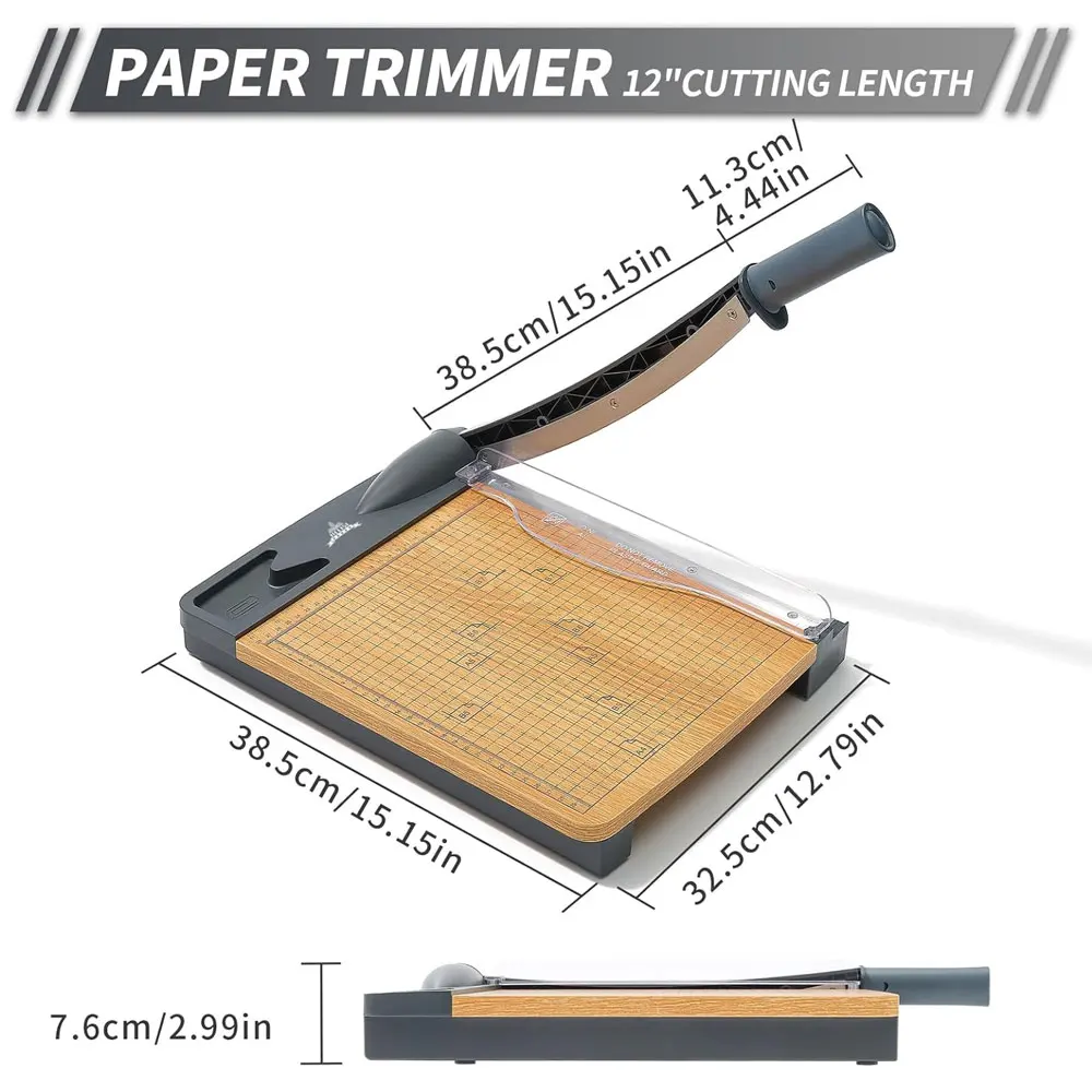 1PC A4 Wooden Paper Cutter with Precision Cutter, PVC Base, Equipped with Safety Guard and Blade Lock.