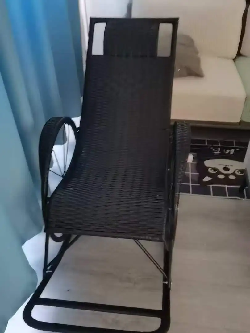 Ergonomic PE Rattan Rocking Chair Reclining Outdoor Garden Patio Indoor Living Room Lounge Chair Handwoven Carbon Steel Frame image 4