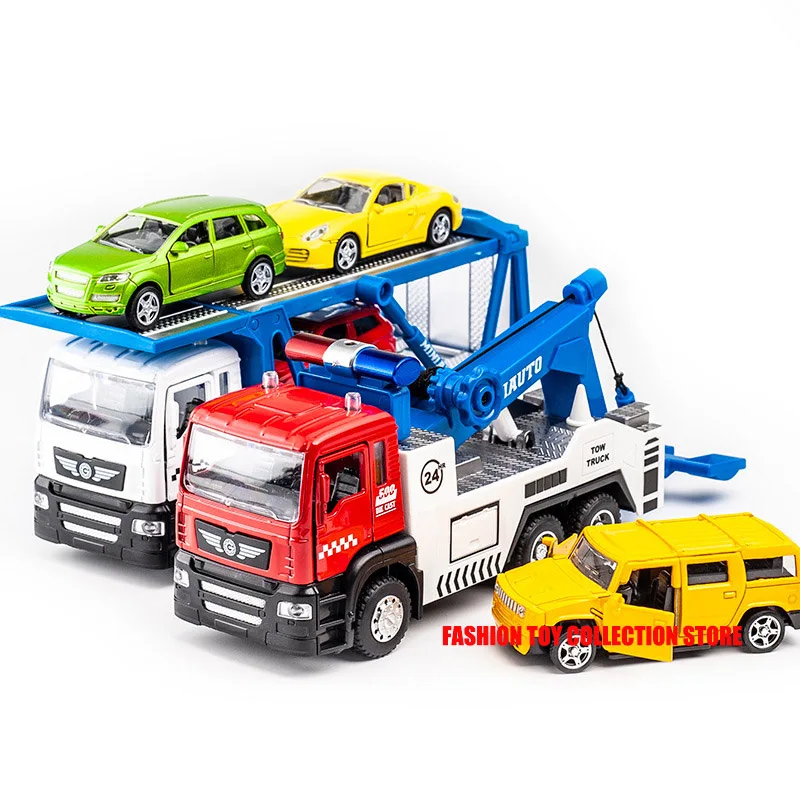 

1/50 Alloy Trailer Transporter Car Model Diecasts Metal Vehicle Toy With Sound Light Pull-back Car Model Set Toys For Kids Gift
