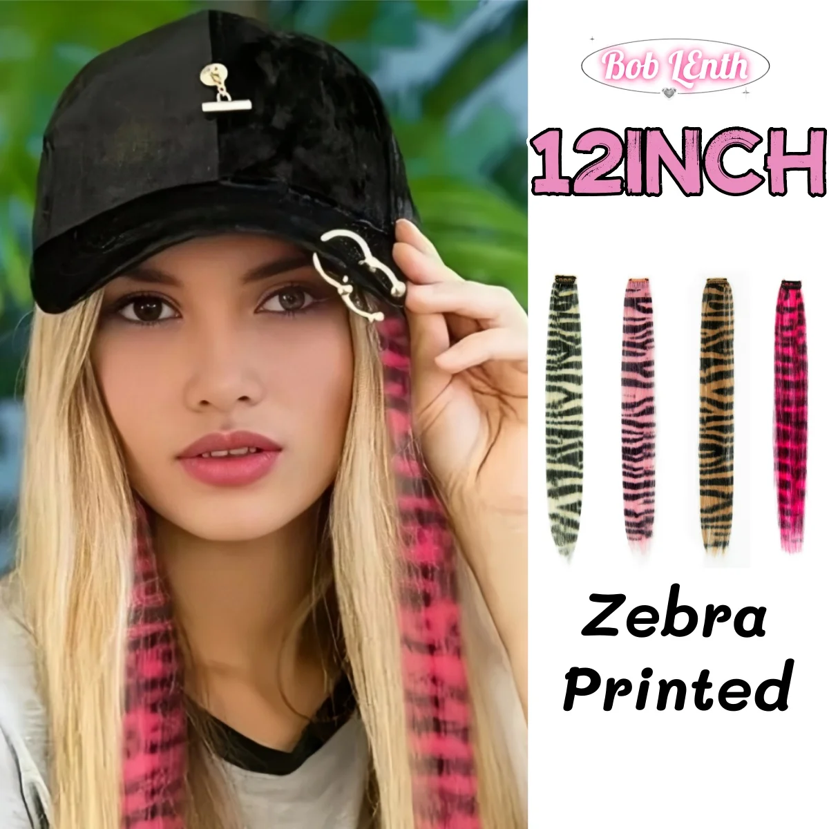 2/10pcs Set Zebra-Printed Clip-in Hair Colorful Hair Extensions Piece Synthetic 12inch Football Fan Wig Accessory