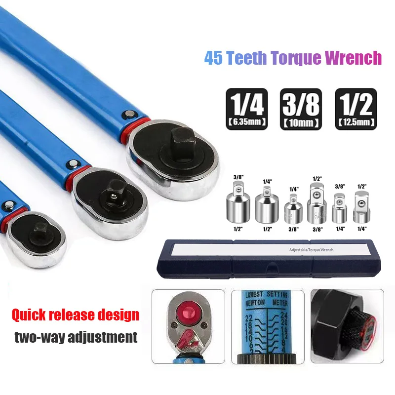 

2-210N.m Torque Wrench 1/2 3/8 1/4 Precise Reversible Ratchet Torques Key Professional Bicycle Motorcycle Car Automotive Tool