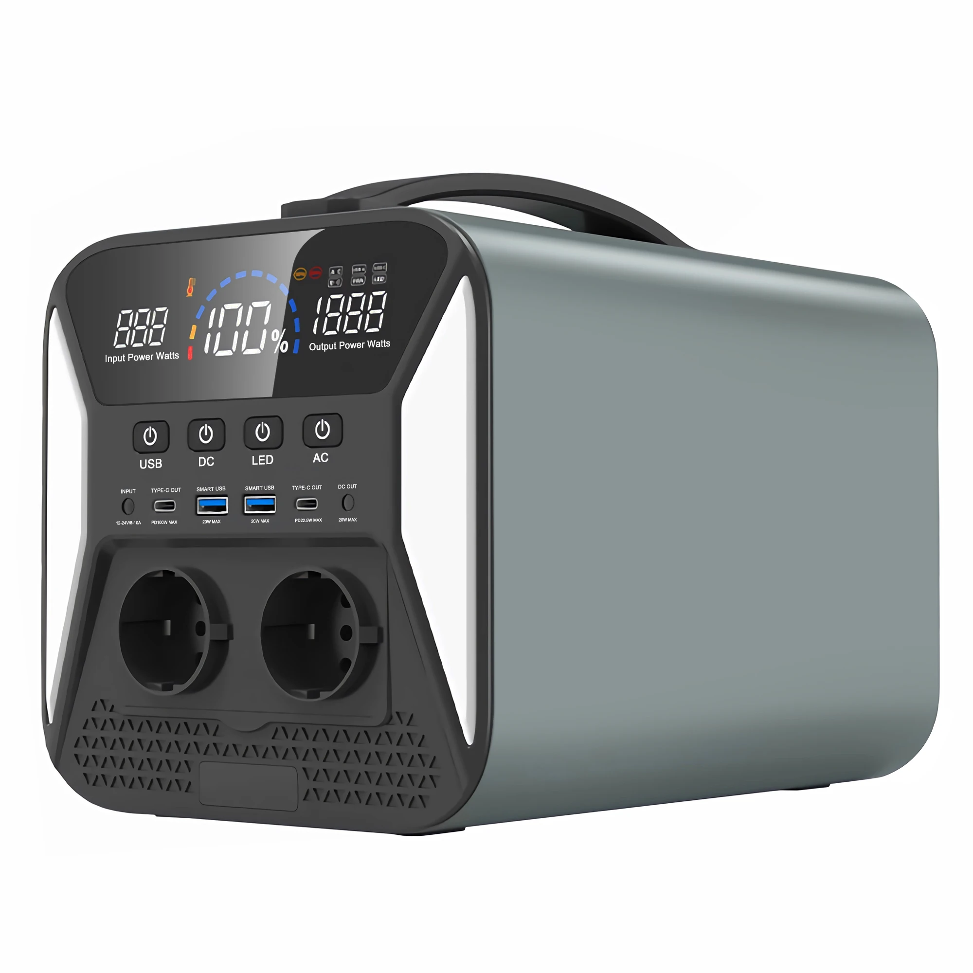 

CTOLITY 1000W Portable Power Station Camping 1024wh Lifepo4 Battery Outdoor Solar Generater Pure Sine Wave 220v AC EU Outlets