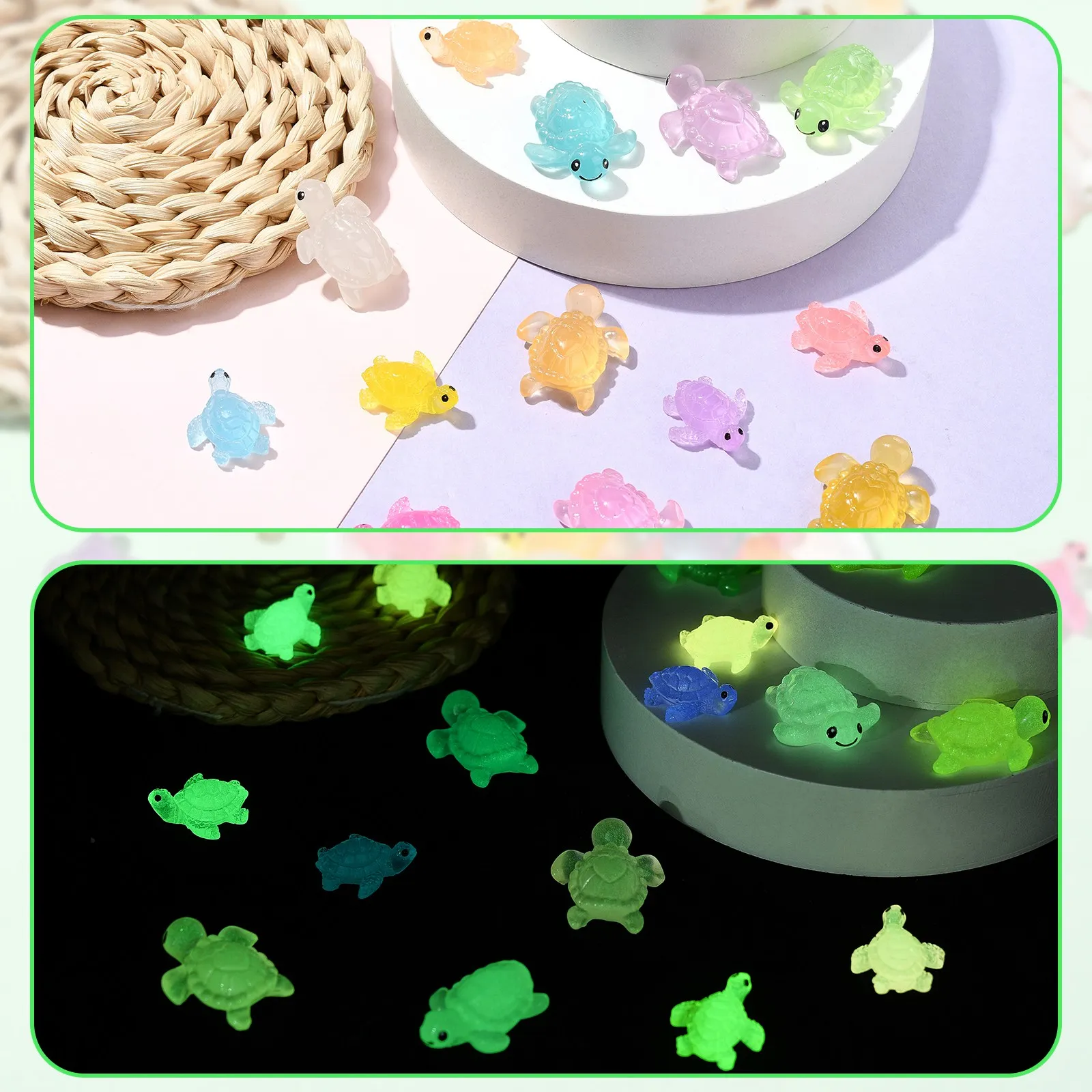 80Pcs Luminous Mini Resin Sea Turtle Figurines Tiny Ocean Animals Glowing Turtles for DIY Decor