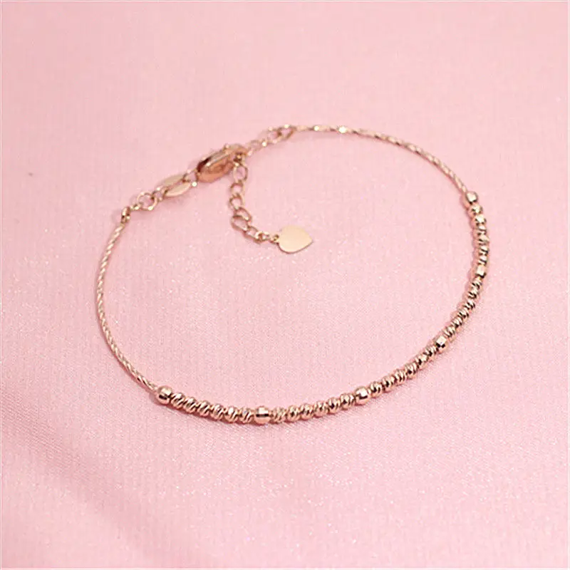 585 Purple Gold Plated 14K Rose Gold Simple Shiny Beaded Bracelet for Women Party Luxury Party Slender bangles  jewelry