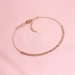 585 Purple Gold Plated 14K Rose Gold Simple Shiny Beaded Bracelet for Women Party Luxury Party Slender bangles  jewelry