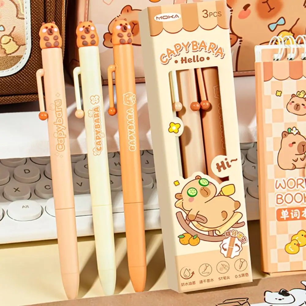 3PCS High Quality 0.5mm Black Ink Gel Pen Rotating Using Capybara Ballpoint Pen Quick Drying Office Signature Pen Gift