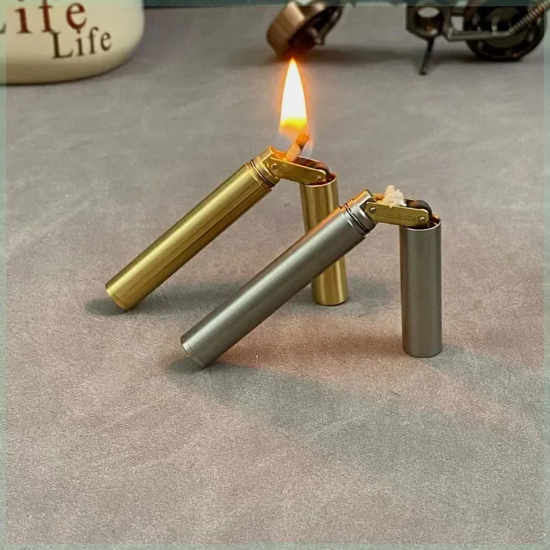 2025 New Creative Unusual Copper Kerosene Lighter Nunchaku Retro Grinding Wheel Lighter Foldable Portable Men's Exquisite Gift