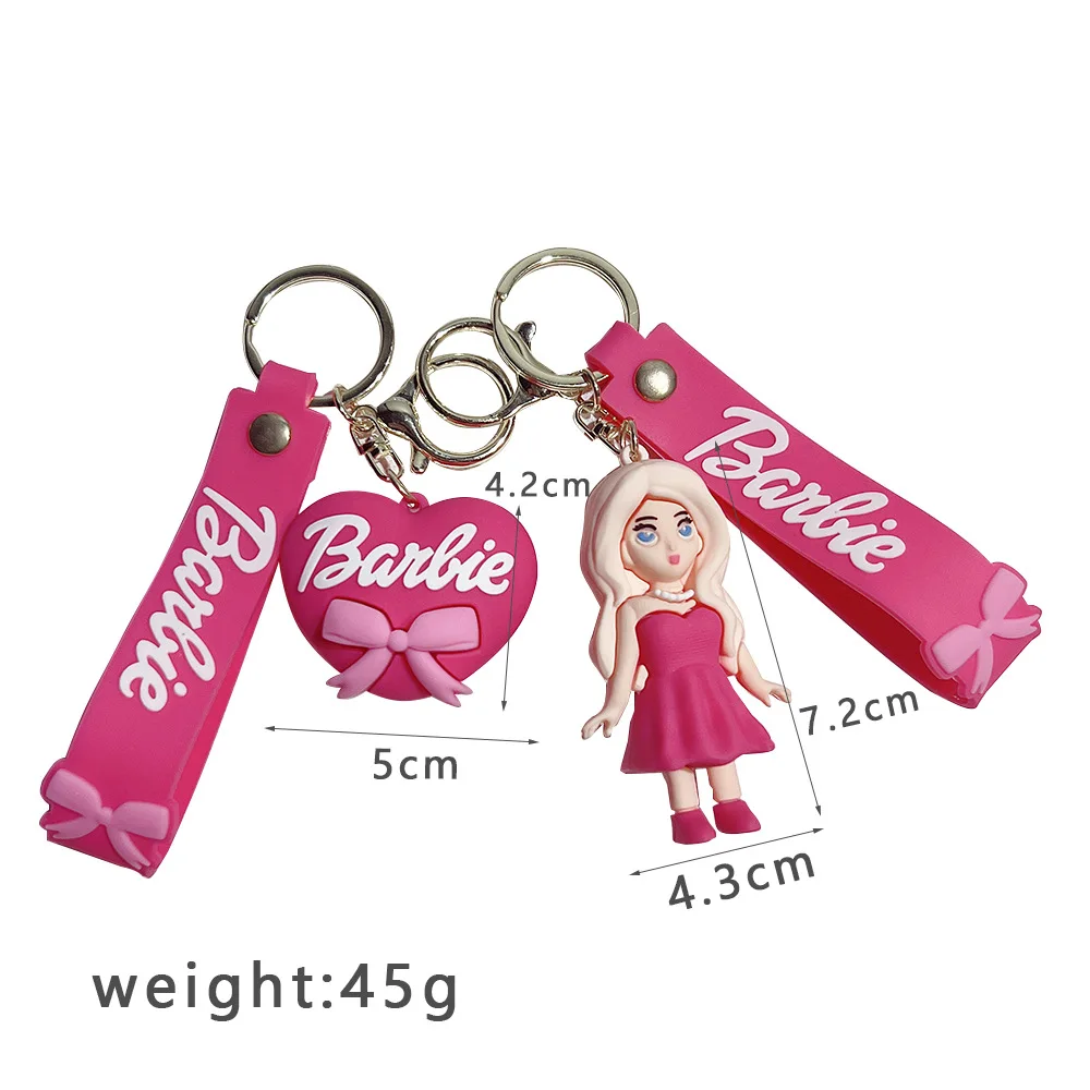 PVC Pink Cartoon Barbie Heart Car Keychain Schoolbag Wallet Bags Pendant Toys for Girls Anime Figure Accessories Decoration Gift