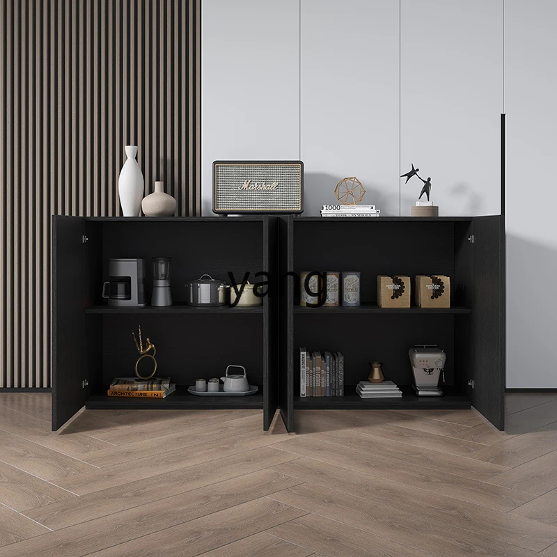 LMMSolid Wood Office Tea Cabinet Black Oak Home Entrance Restaurant Display Cabinet