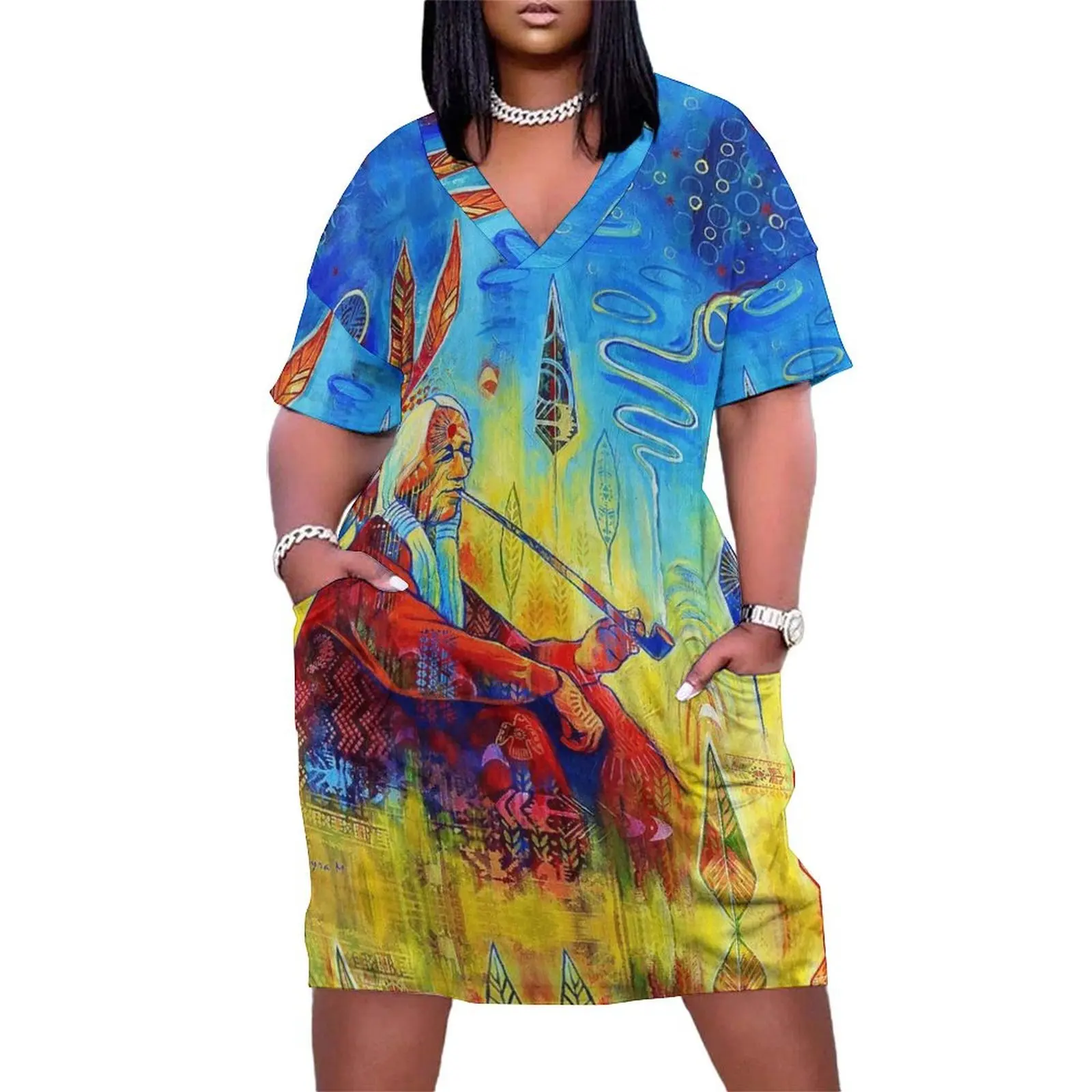 

Peace pipe Art Loose Pocket Dress prom clothes Dress women