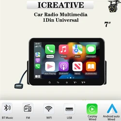 Universal 1Din Car Radio 7'' Touch Screen Multimedia Player Wired Carplay & Android Auto Wifi Mirror Link Navigation FM Stereo