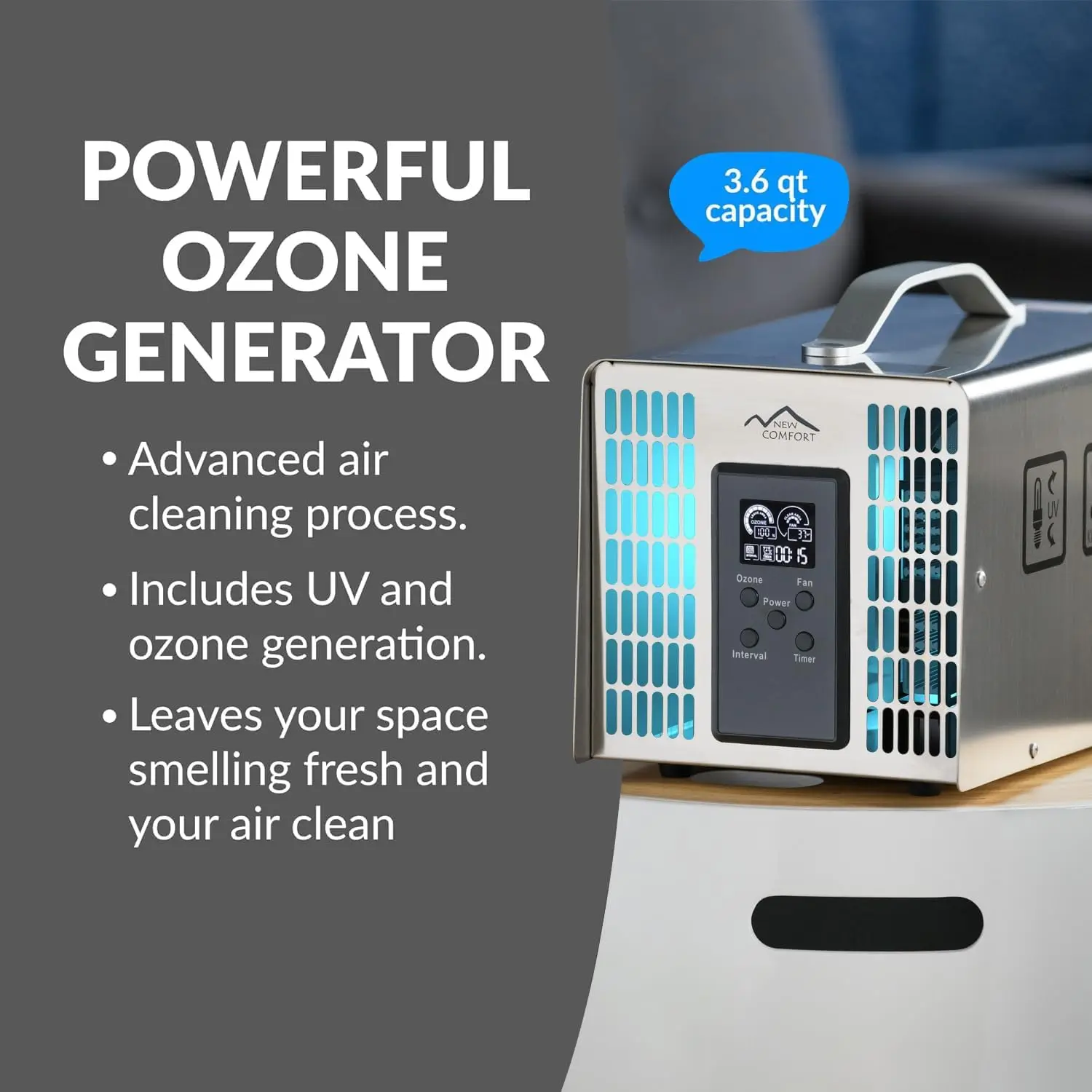 SS12000 Ozone Generator Purifier with Adjustable & Auto Shutdown Timer – Ozone Odor Removal for Large Spaces & Industrial Use –