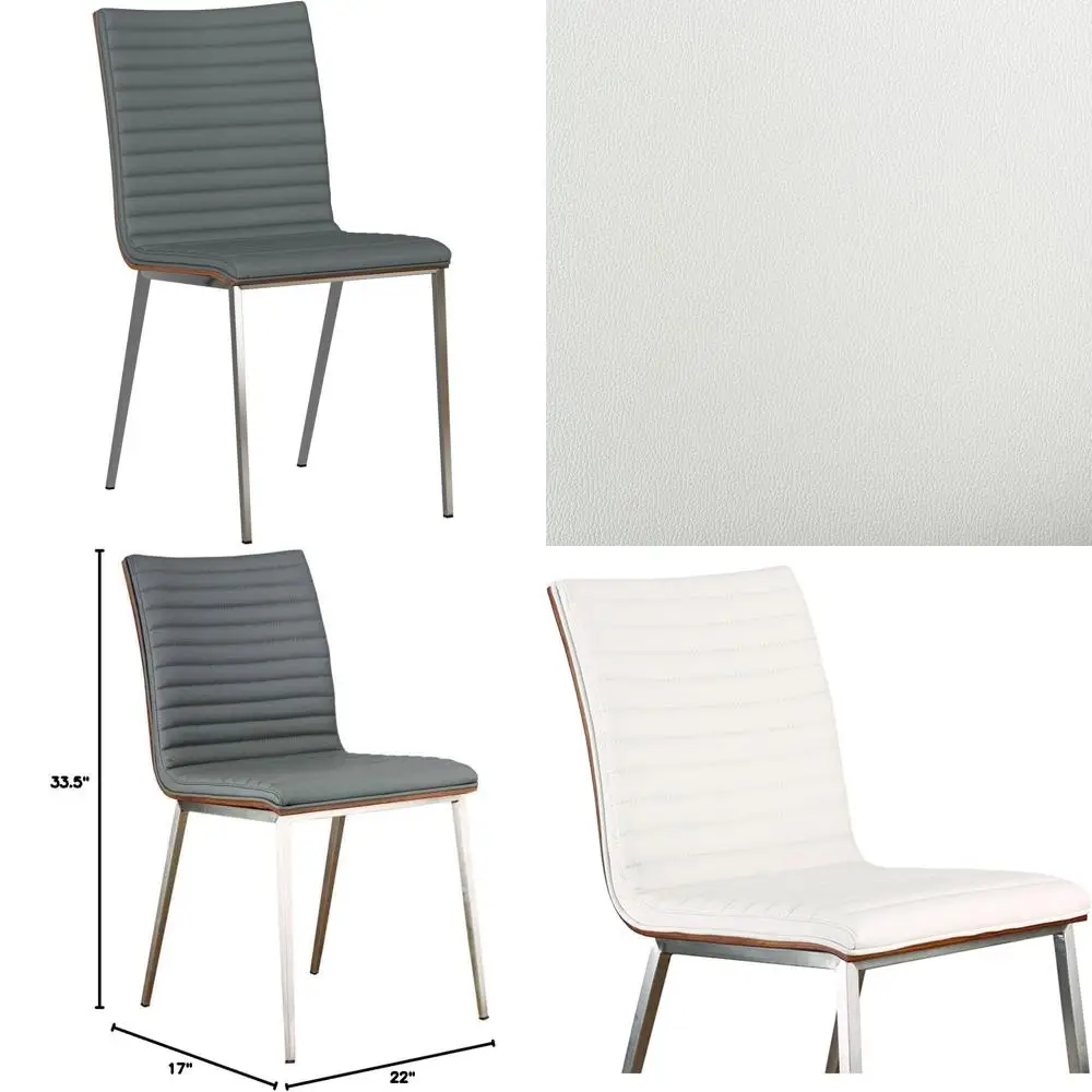 

Обеденный стул из матовой нержавеющей стали серого цвета с кожаным сиденьем и спинкой из орехового дерева - набор из 2 штук