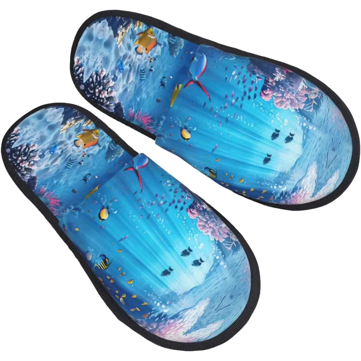 

Colorful Ocean Theme printing Fall Winter Fuzzy Slippers Comfy House Shoes Portable for Hotel Travel Gifts for Women and Men