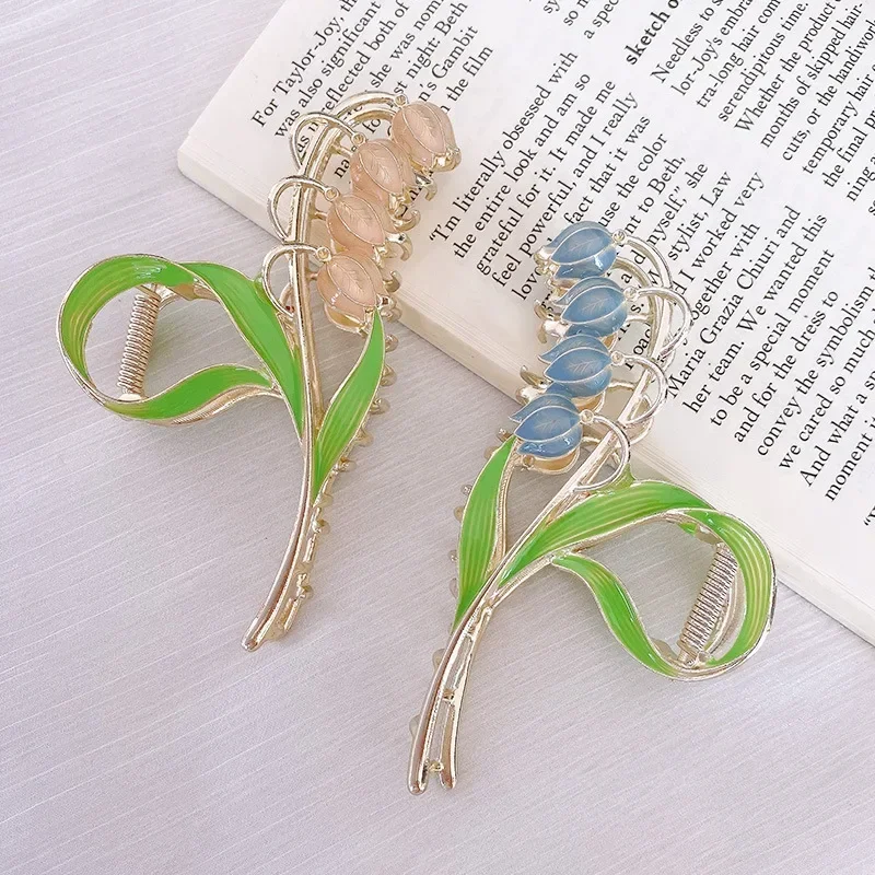 New Women Elegant Gold Lily of The Valley Geometric Crab Claw Hair Hairpin Clips Vintage Metal Headband Hair Accessories