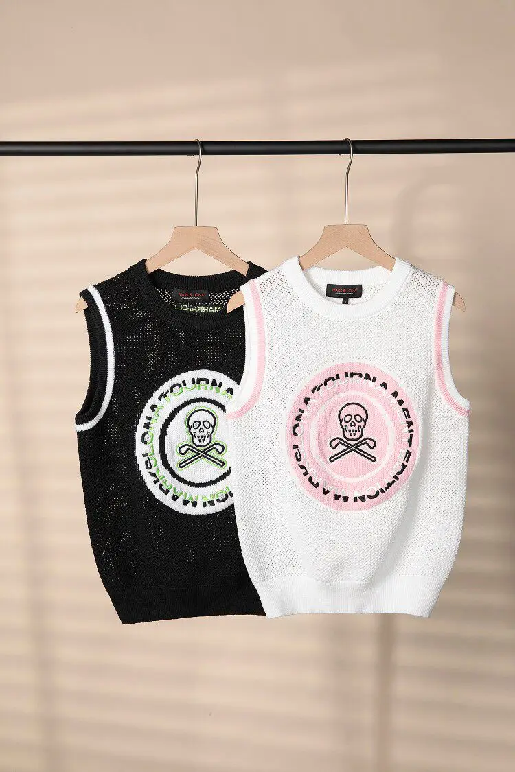Women Golf Knit Vest 2026 Summer Sleeveless Hollow Out Embroidered Round Neck Breathable Golf Top