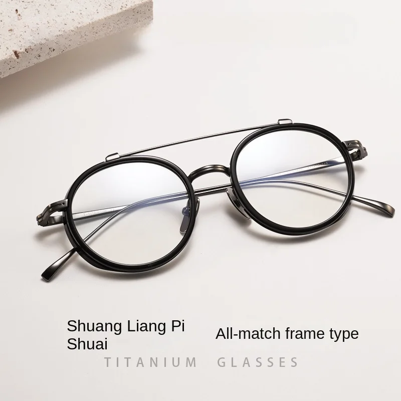 

Fashion Edition Handmade Glasses Gold KJ-32 Myopia Glasses Double Beam Large Frame Pure Titanium Glasses Frame