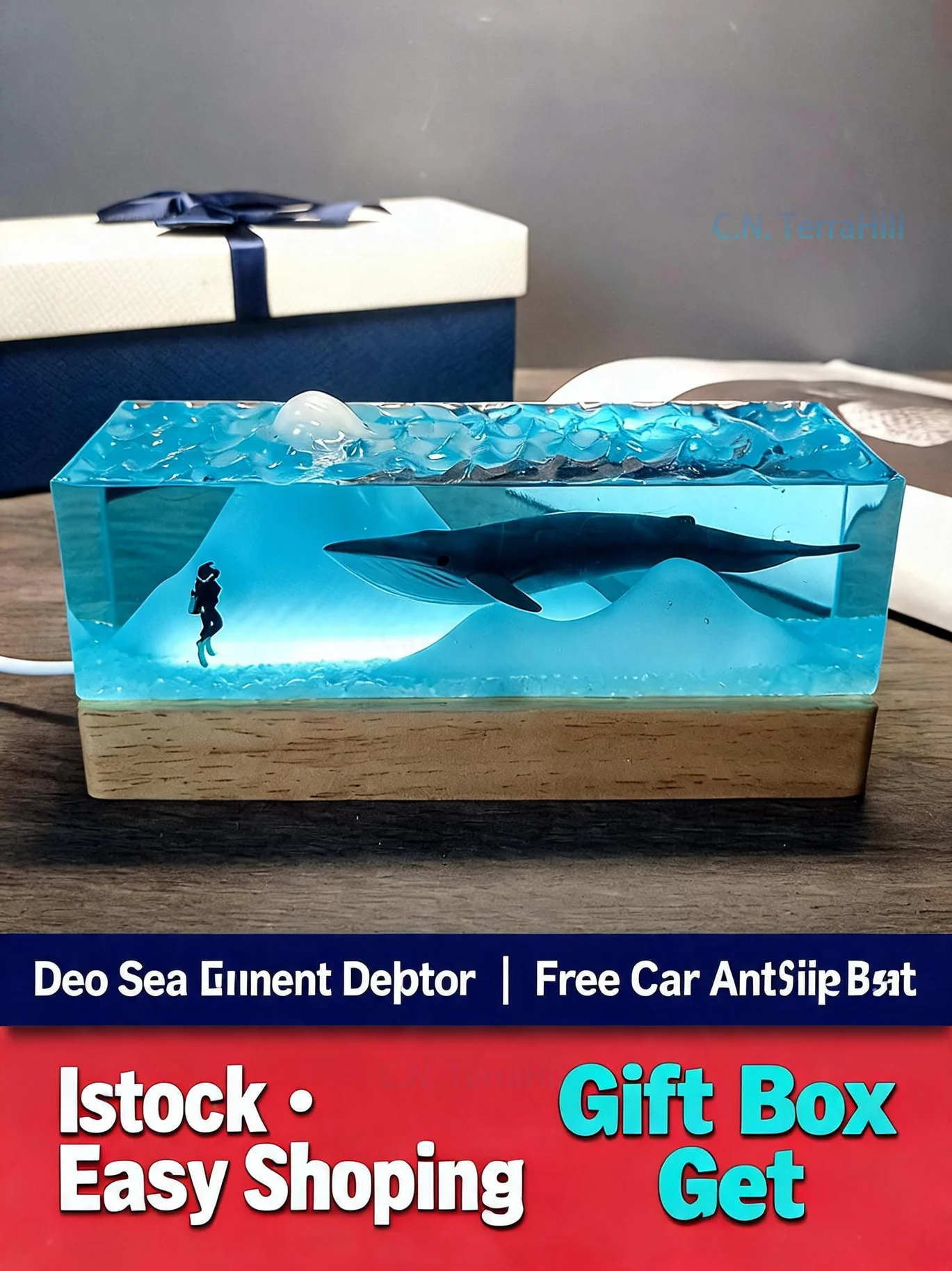 Luminous Whale Diver Resin Figurine Ocean Desktop Decor Glow in the Dark Car Ornament Miniature Craft Gift