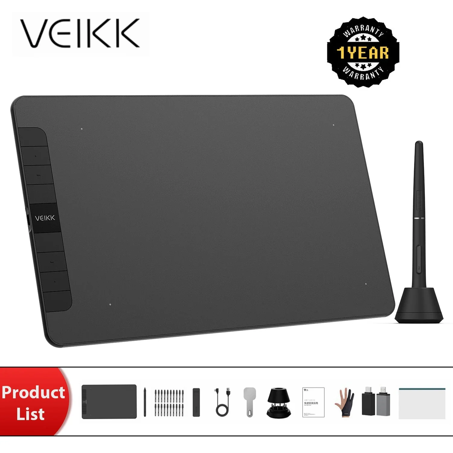 

VK1060 Graphics tablet 10x6 Inch Digital Drawing Tablet with 8192 Levels Battery-free Pen Tablet Support Tilt Android