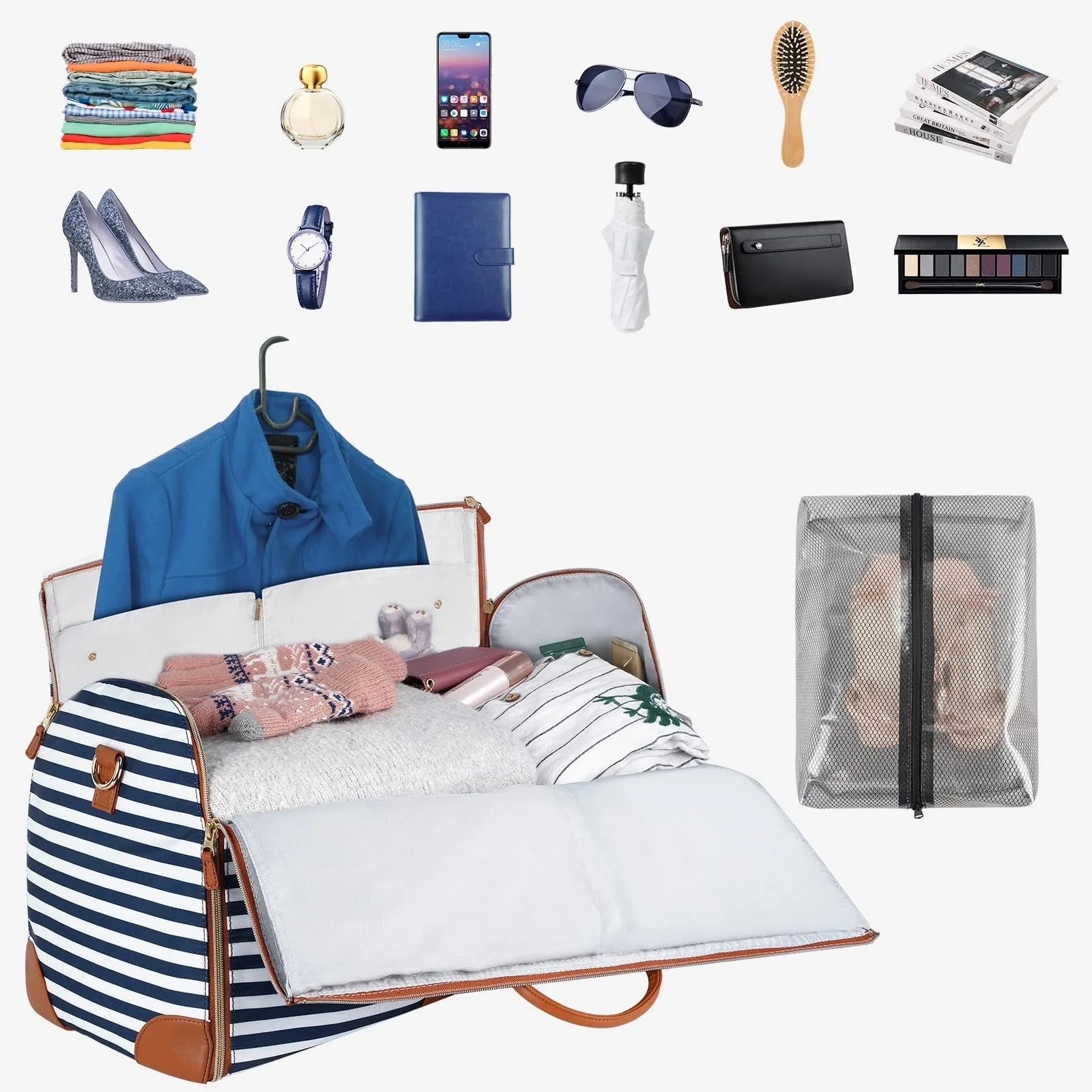 Sac à vêtements de voyage, sac à bagages à main avec compartiment à chaussures, sac de voyage pour costume convertible 2 en 1, 60 litres, 80 litres