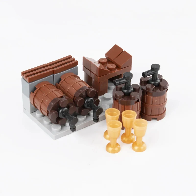 MOC Medieval Winepress Building Blocks Kit Cask Wine Cellar Grape Trellis Bricks Assemble Toys Kids Gift