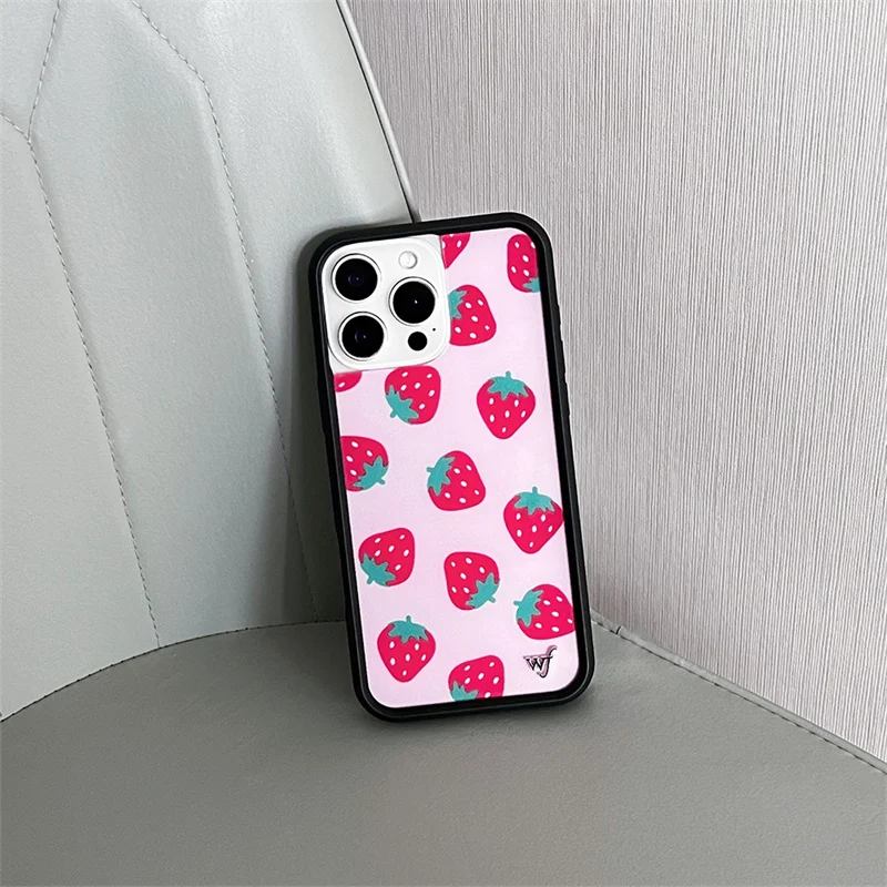 Wildflower Cute Cartoon Fruit Strawberry Phone Case For iPhone 12 13 14 15 16 17 Pro Max Plus WF Lovely Cherry Protect Cover