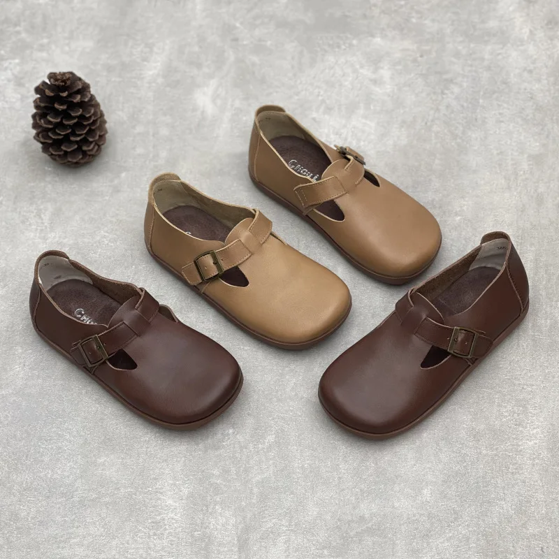 

GKTINOO 2025 Handmade Genuine Leather Flat Shoes Women Retro Style Slip On Casual Loafers Soft Sole Literary Style Women Shoes