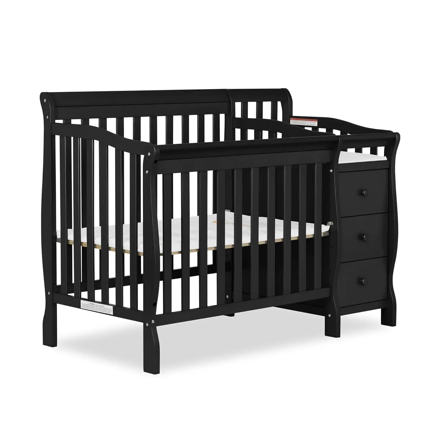 Jayden 4-in-1 Mini Convertible Crib And Changer in Black, Greenguard Gold Certified, Non-Toxic Finish, New Zealand Pinewood