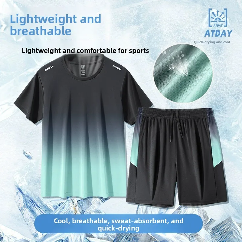 

Men's Sportswear Ice Silk Quick Dry Short Sleeve T-Shirt Running Suit Fitness Training Casual Summer Outfit Teenage Boys