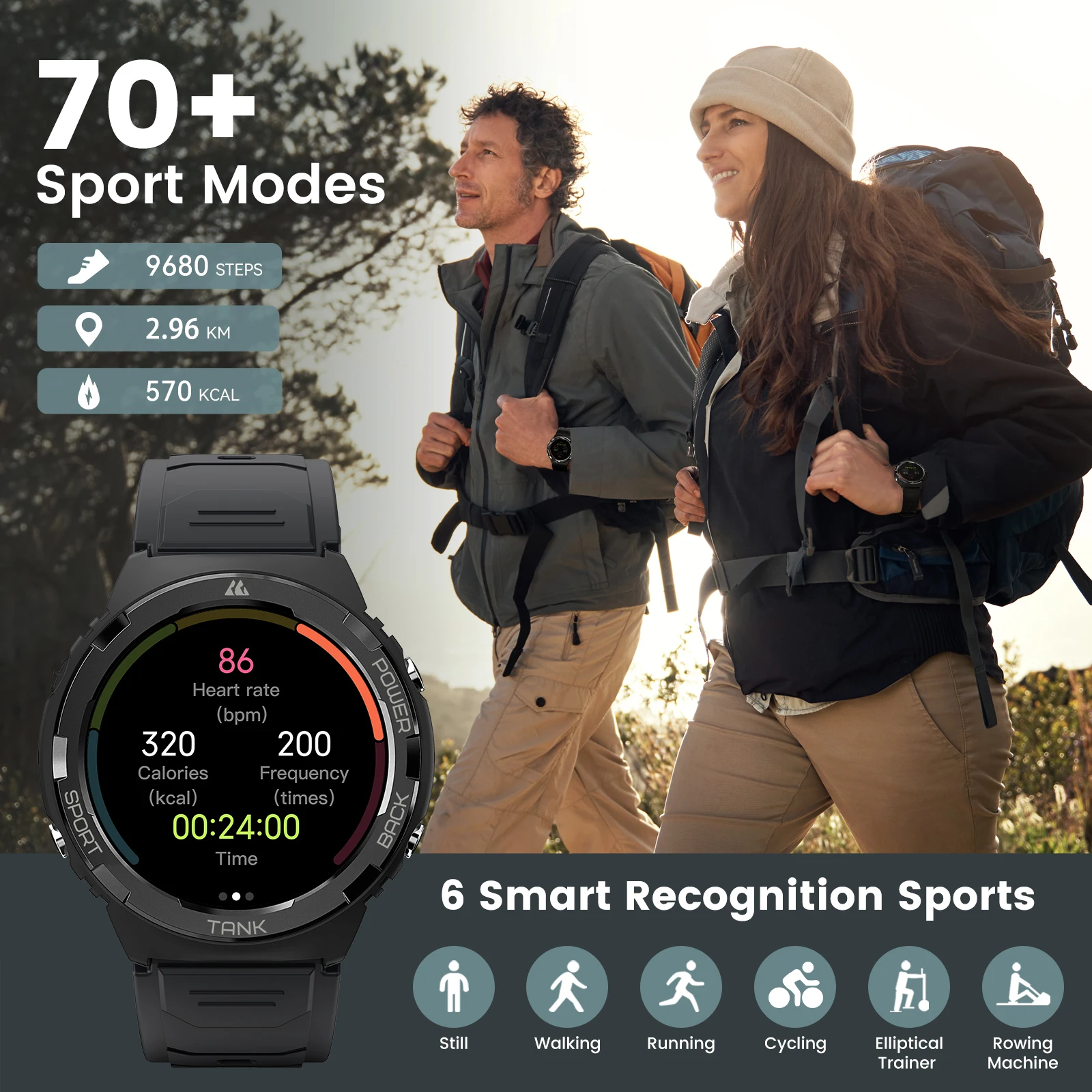 KOSPET TANK S1 Relógio Inteligente para Homens e Mulheres, Bluetooth, Answer Call, 5ATM, IP69K Impermeável, Dial Call Smartwatch, Android, iOS Phone