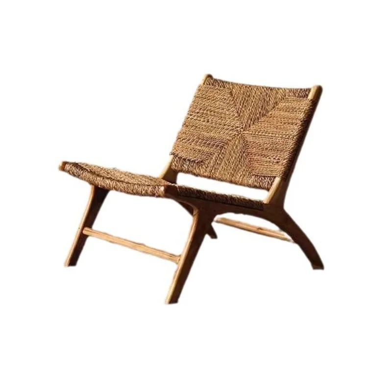 Rattan recliner, single sofa chair, hotel homestay leisure chair, home balcony, wabi-sabi wind chair, solid wood