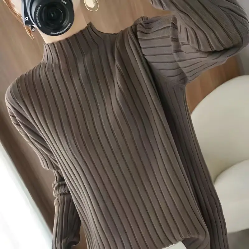 

Slim Fit Knitted Women's Sweater Half High Collar Long Sleeve Pullover Sweaters Women Spring Autumn Solid Sweet Top Femme T330