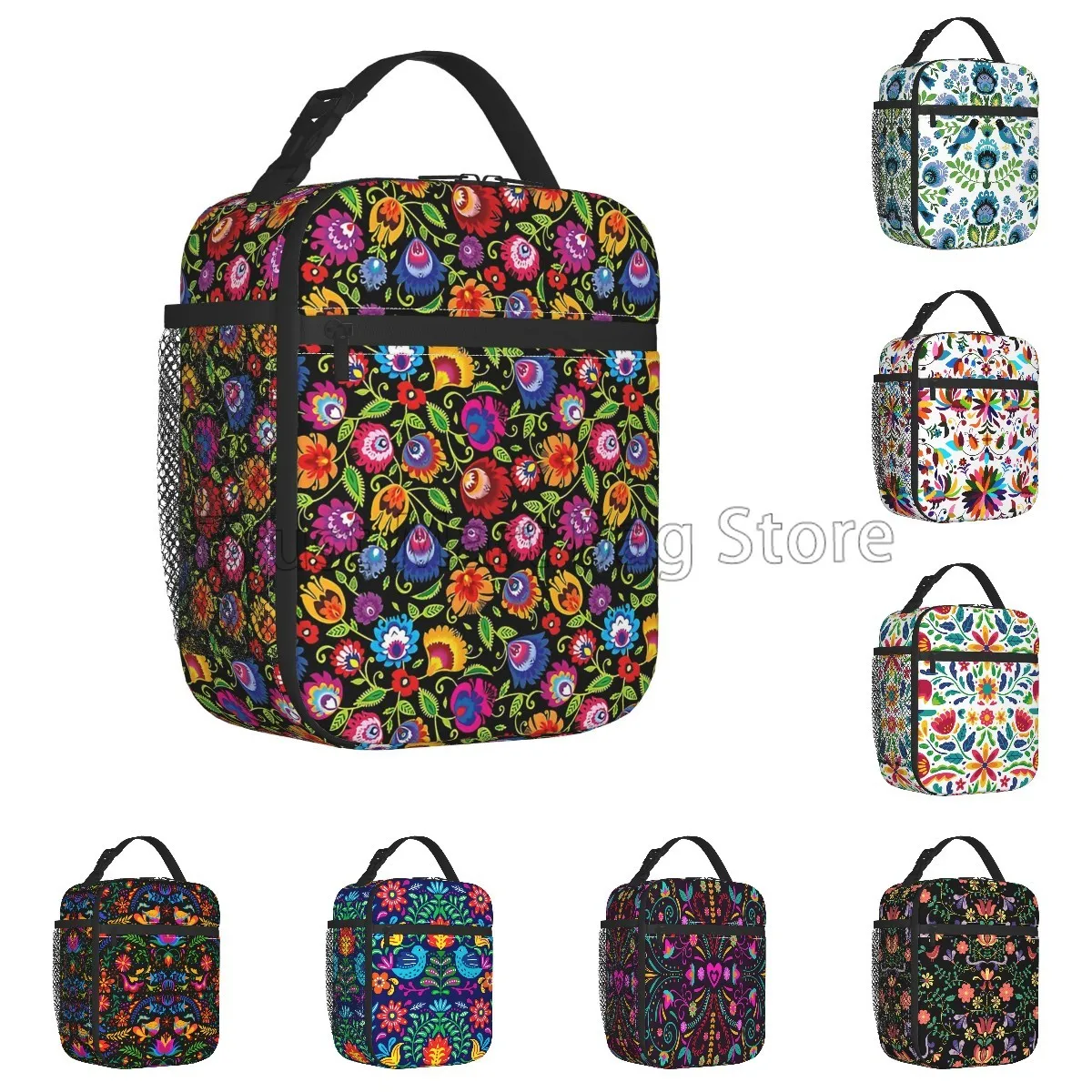 Colorful Mexican Flower Lunch Box Reusable Lunch Bag Work Bento Cooler Reusable Tote Picnic Boxes Insulated Container for Picnic