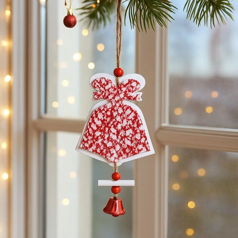 

Wood Christmas Bells Pendants Heart Shape Decorative Christmas Hanging Pendants Red Xmas Tree Star Ornaments Office Decor