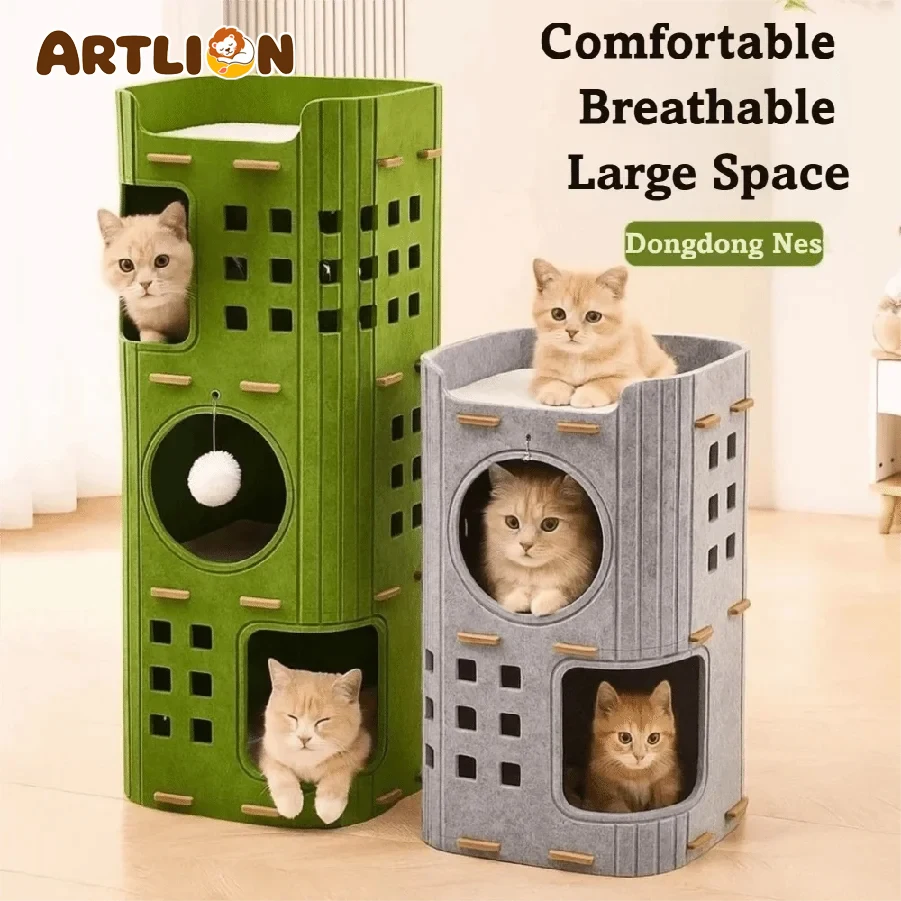 Casa para Gatos ARTLION de Estilo Japonés de 2/3 Pisos, Casa Cilíndrica Todo en Uno, Castillo para Gatos Verde con Orificios, Cama para Gatos, Casa para Mascotas