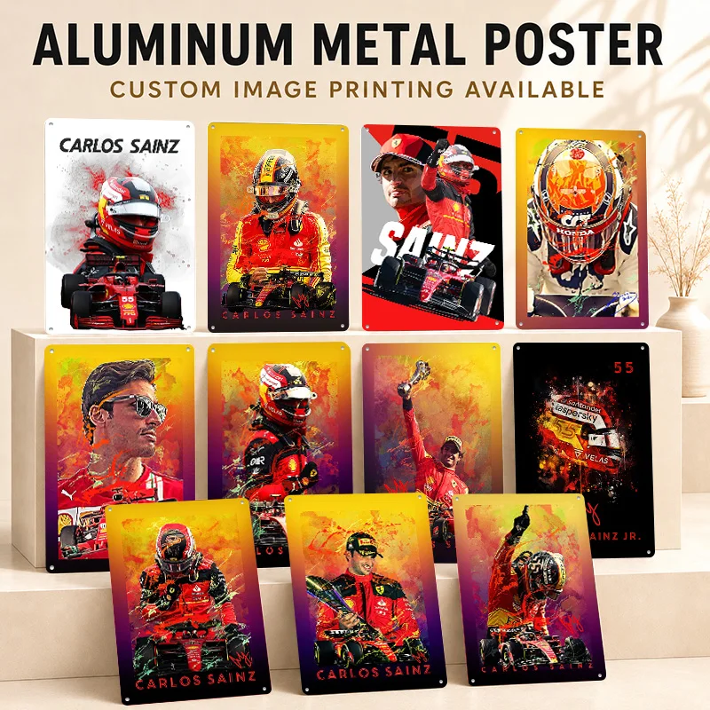 Carlos Sainz Aluminum Posters Customized Metal Tin Sign High Speed Motorsport Tribute Wall Art For Garage Office And Racing Fans