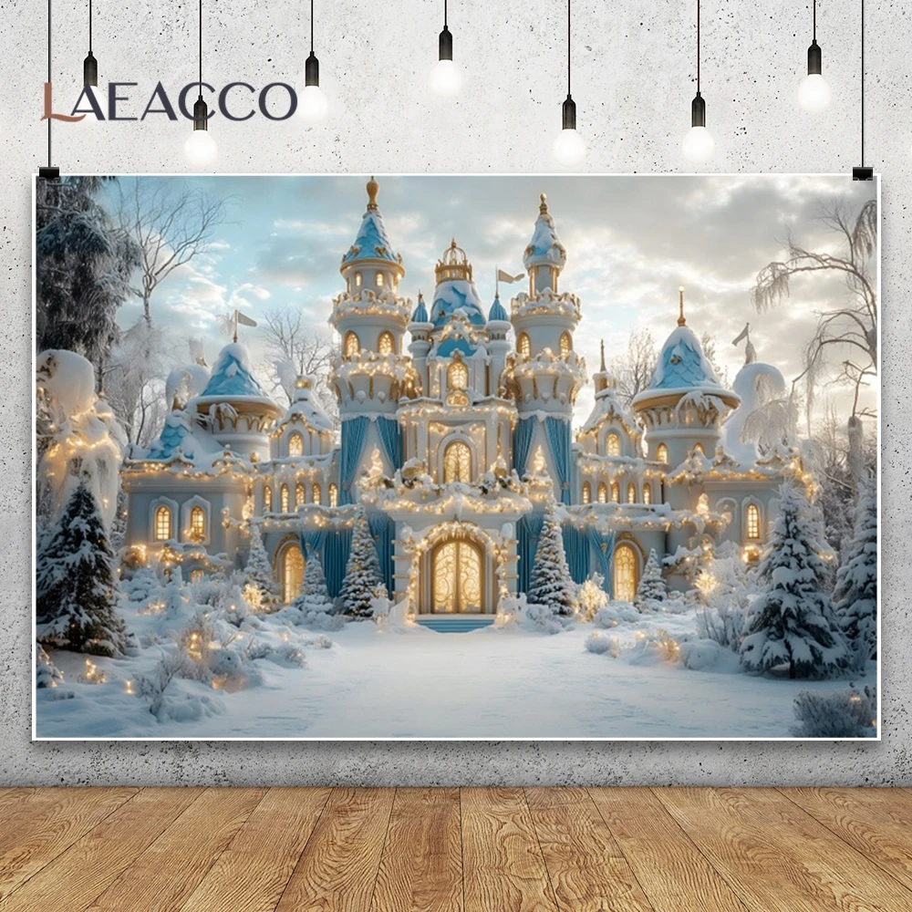 Christmas Photography Background Castle Palace Background Winter Pine Tree Xmas Party Kids Portrait Backdrop Decor Photo Studio