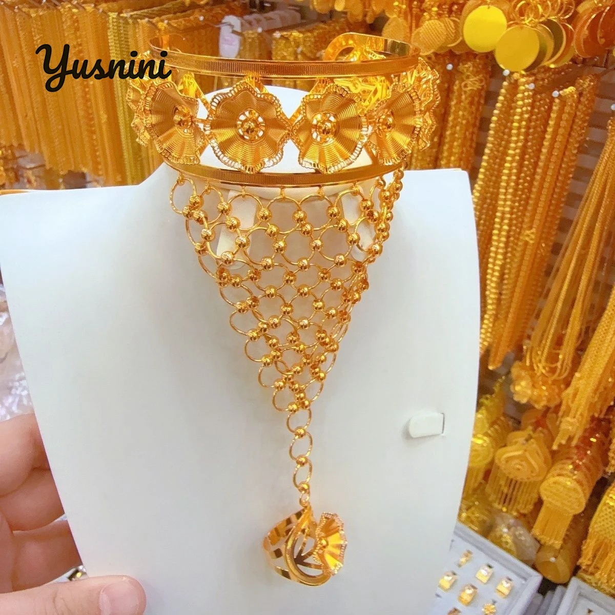 Модный Дубайский 24-каратный позолоченный индивидуальный браслет-кольцо для парного комплекта ювелирных изделий для свадебной вечеринки DD10755