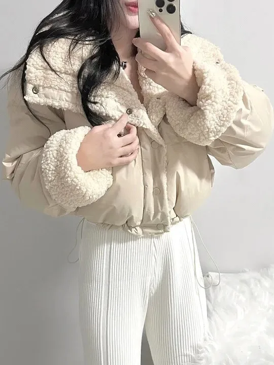 한국 슬레 오르트 코튼 재킷 여성용 겨울 루즈핏 양털 칼라 롱 코트