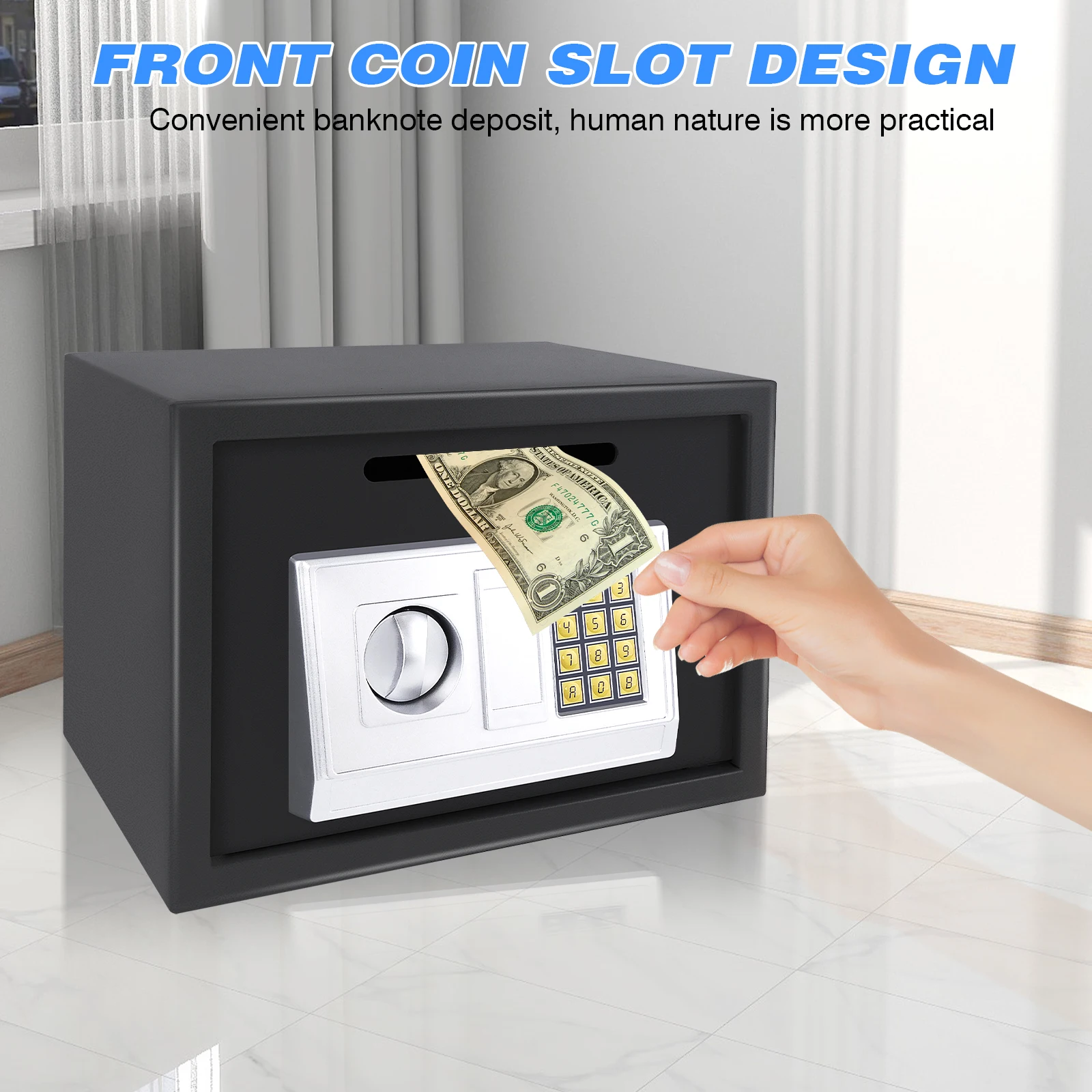 قفل فولاذي مقاوم للحريق ومقاوم للماء مع مفتاح ولوحة مفاتيح إلكترونية آمن ضد السرقة لتخزين الملفات النقدية في المكتب والفندق